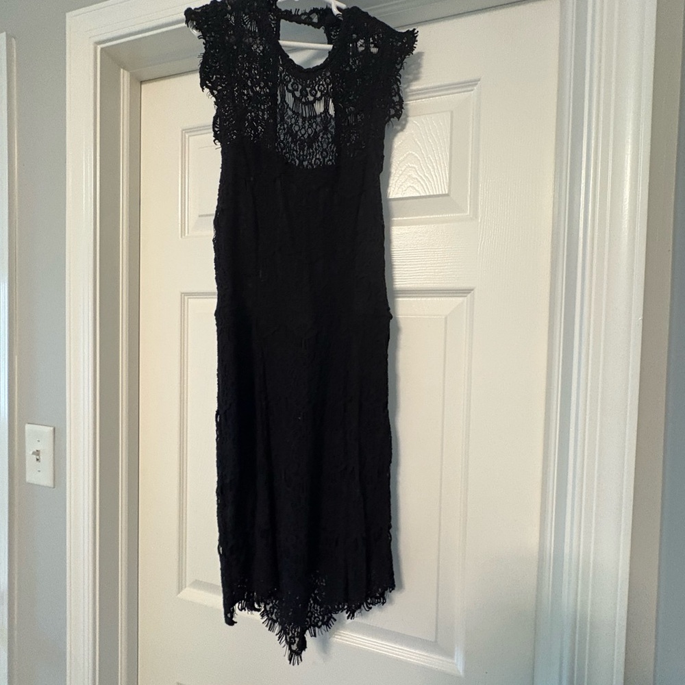 Free People Black Sheath Mini Dress with Flutter Cap Sleeves